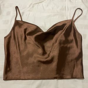brown satin crop top